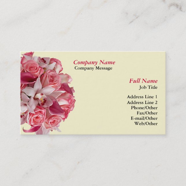 Pink Flowers Bouquet Business Card Template (Front)