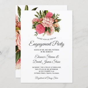 Pink flowers bouquet classy elegant engagement invitation
