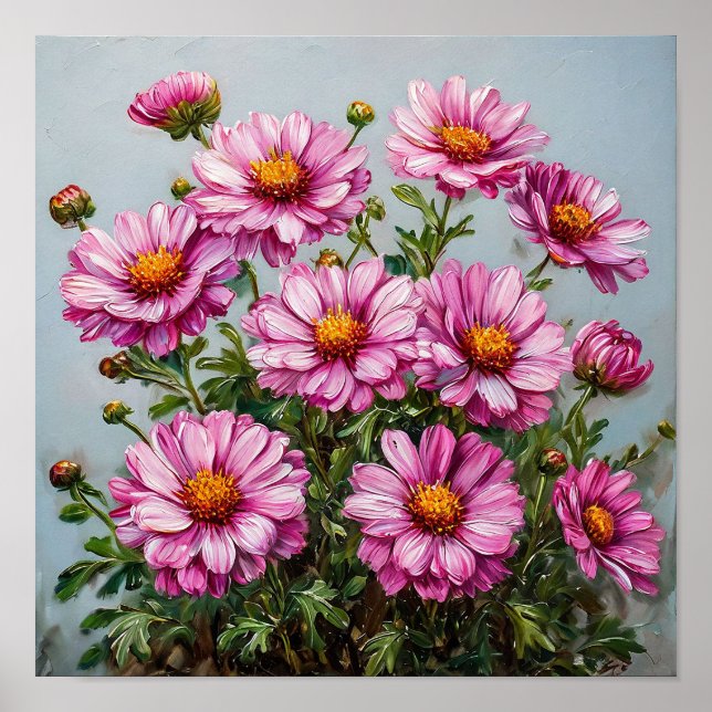 🌸 Pink Flowers Bouquet Elegant Floral Still Life  Poster (Front)