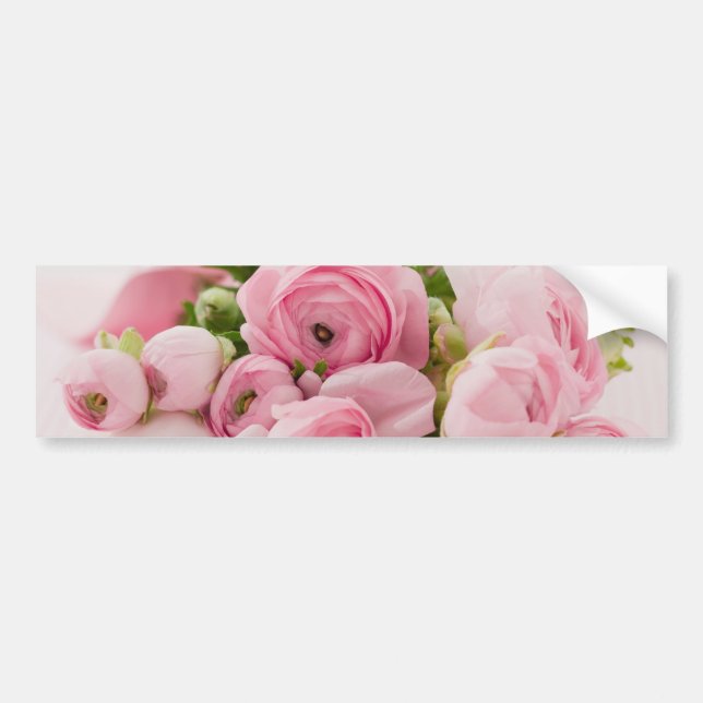 Pink Flowers Bouquet, Love Wedding Romance Bumper Sticker (Front)