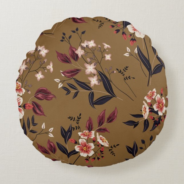 Pink flowers branch, abstract composition. round cushion (Front)