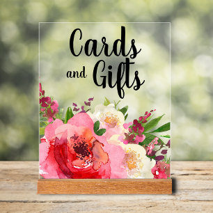 Pink Flowers Bridal Shower Cards & Gifts Acrylic Sign