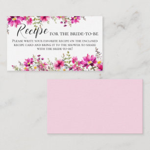 Pink Flowers Bridal Shower Recipe for Bride to Be Enclosure Card