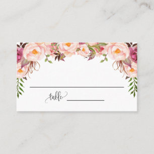 Pink  Flowers Bridal Shower Wedding Flat Place Card