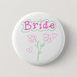 Pink Flowers Bride 6 Cm Round Badge