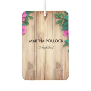 Pink flowers brown wood  car air freshener