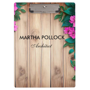 Pink flowers brown wood  clipboard