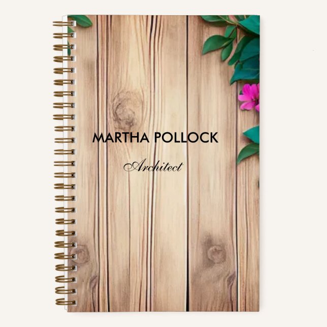 Pink flowers brown wood  notebook (Front)