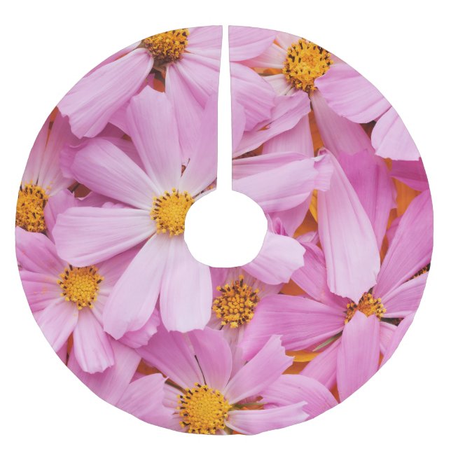 Pink Flowers Brushed Polyester Tree Skirt (Front)