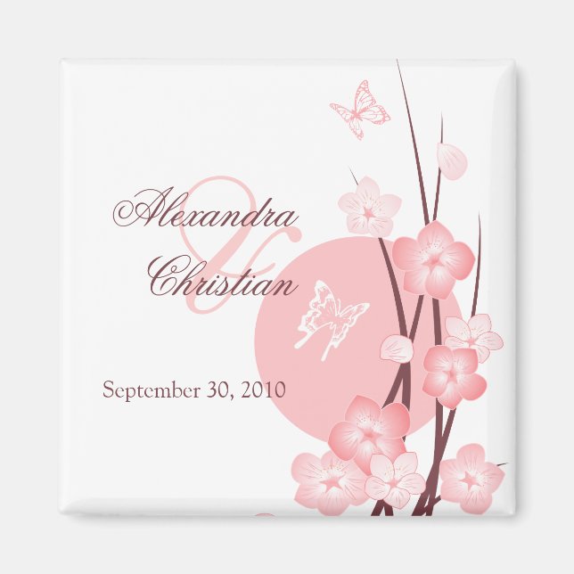 Pink Flowers Butterfly Save the Date Announcement Magnet (Front)