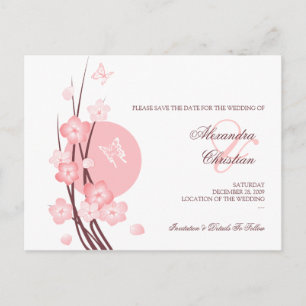 Pink Flowers Butterfly Save the Date Announcement Postcard