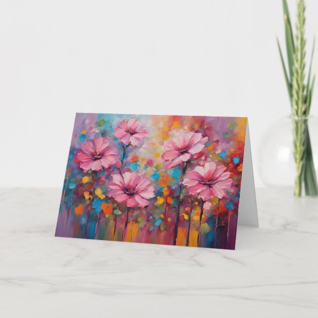 Pink Flowers by the Fence  Card (Front)