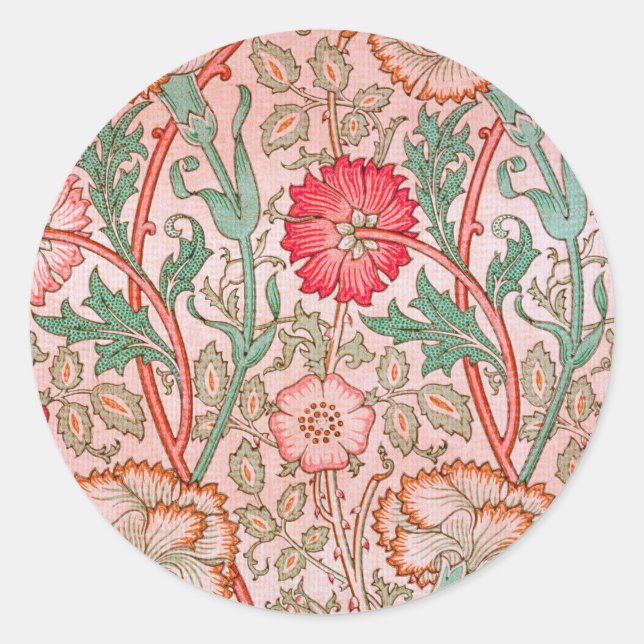 Pink flowers by William Morris  Classic Round Sticker (Front)