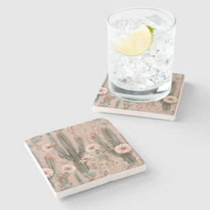 Pink Flowers Cactus Stone Coaster