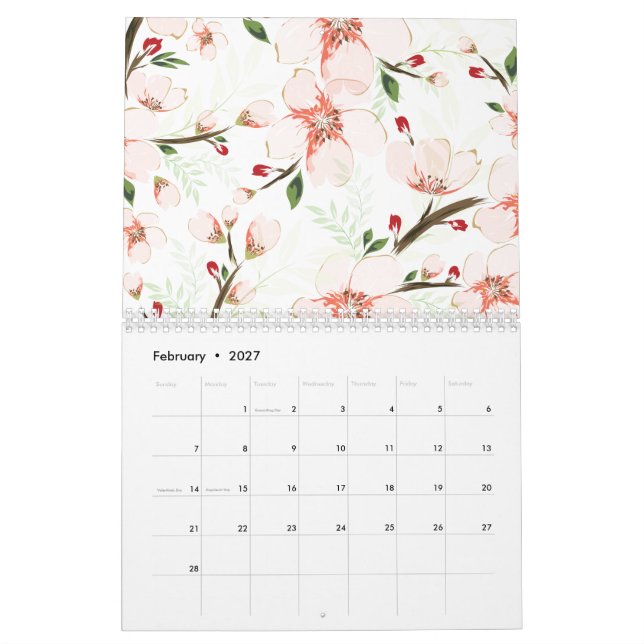 Pink flowers calendar (Feb 2027)