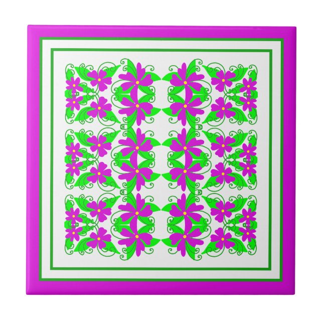 Pink flowers ceramic tile (Front)