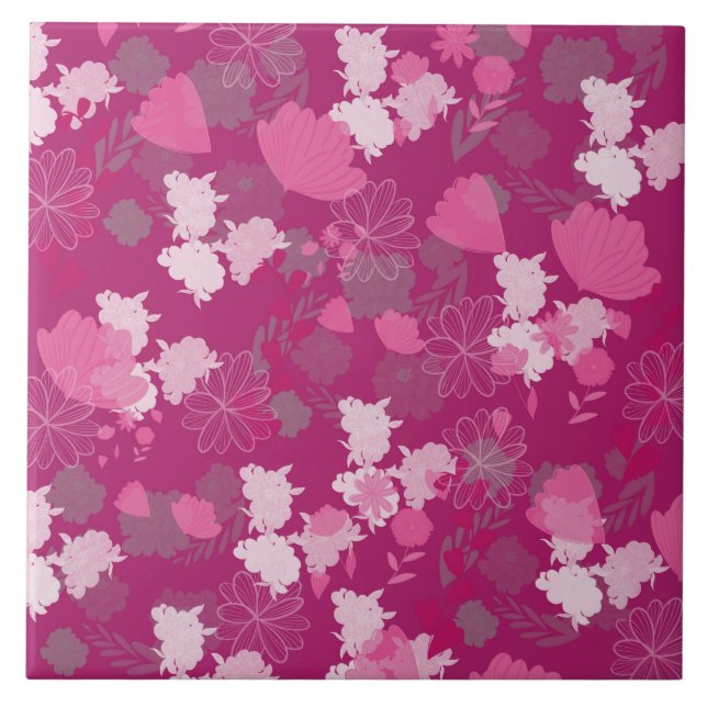 pink flowers ceramic tile (Front)