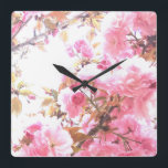 Pink Flowers Cherry Blossom Floral Patterns Sakura Square Wall Clock<br><div class="desc">Designed with beautiful and pretty artistic floral background of pink spring flowers!</div>