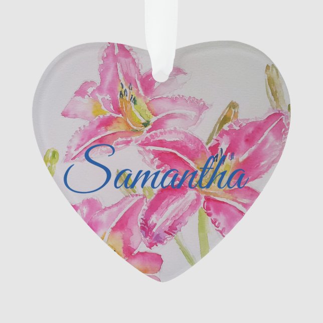 Pink Flowers Christmas Childs Name Decoration (Front)