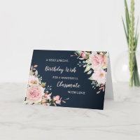Pink Flowers Classmate Birthday Card