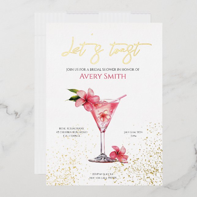 Pink Flowers & Cocktails Bridal Shower foil Invite (Envelope)