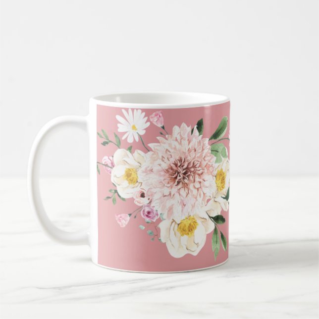 Pink Flowers Coffee Tee Mug Drinkware (Left)
