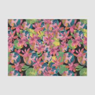 Pink Flowers Collage on Black Background  Tissue Paper