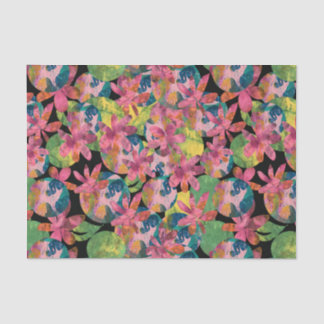 Pink Flowers Collage on Black Background  Tissue Paper