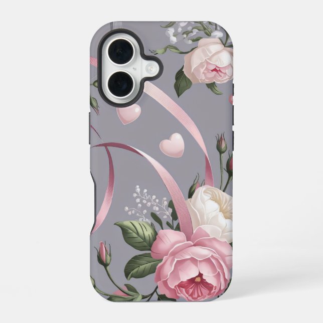 Pink Flowers Coquette Pattern iPhone 16 Case (Back)