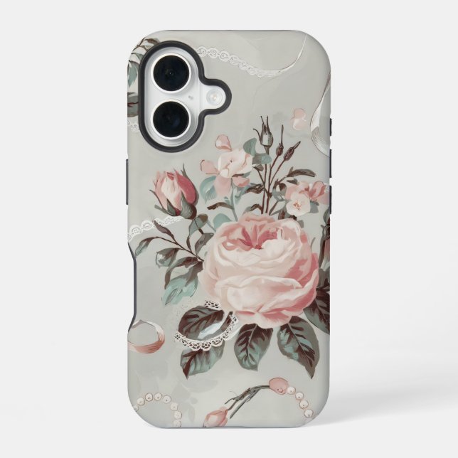 Pink Flowers Coquette Pattern iPhone 16 Case (Back)