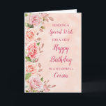 Pink Flowers Cousin Birthday Card<br><div class="desc">A beautiful card for your cousin on her birthday with pastel pink flowers and rose gold effect details.</div>