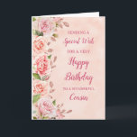 Pink Flowers Cousin Birthday Card<br><div class="desc">A beautiful card for your cousin on her birthday with pastel pink flowers and rose gold effect details.</div>