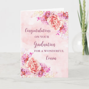 Pink Flowers Cousin Congratulations Graduation Card