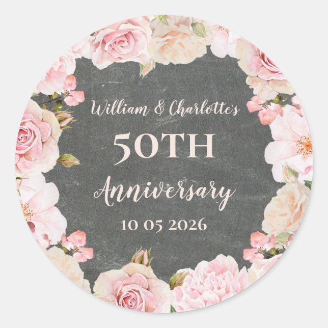 Pink Flowers Custom Anniversary Favour Tag (Front)