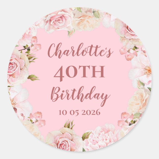 Pink Flowers Custom Birthday Favour Tag (Front)