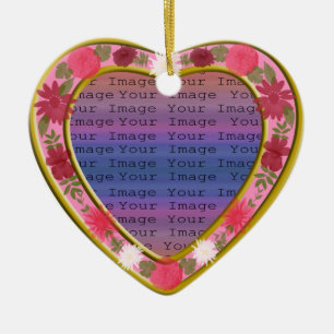 Pink Flowers Custom Heart Ornament