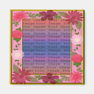 Pink Flowers Custom Square Magnet
