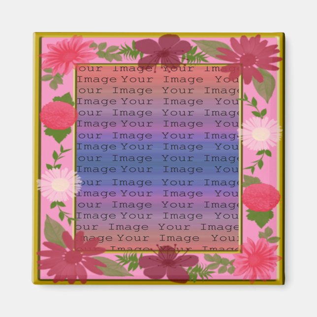 Pink Flowers Custom Square Magnet (Front)
