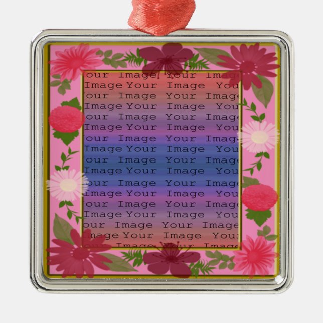 Pink Flowers Custom Square Silver Ornament (Front)