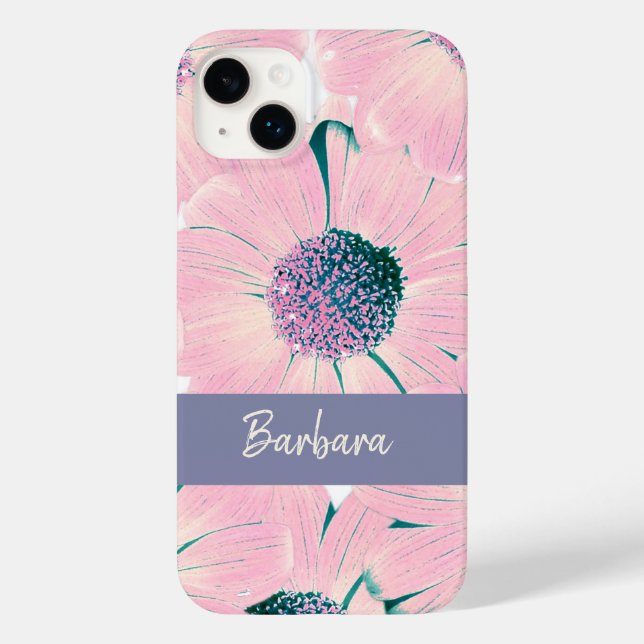 Pink Flowers Customisable Name Modern Case-Mate iPhone Case (Back)