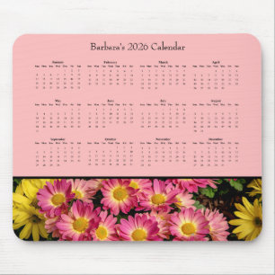 Pink Flowers: Customize 2026 calendar Mouse Pad