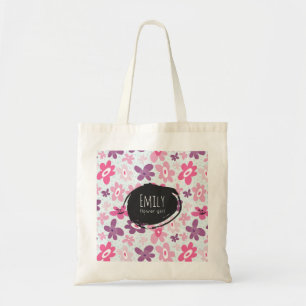 Pink Flowers Cute Whimsical Pattern Flower Girl Tote Bag