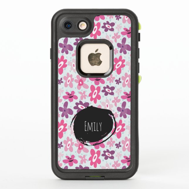 Pink Flowers Cute Whimsical Pattern Personalised LifeProof iPhone Case (Back)