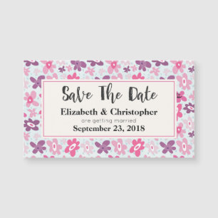 Pink Flowers Cute Whimsical Pattern Save The Date