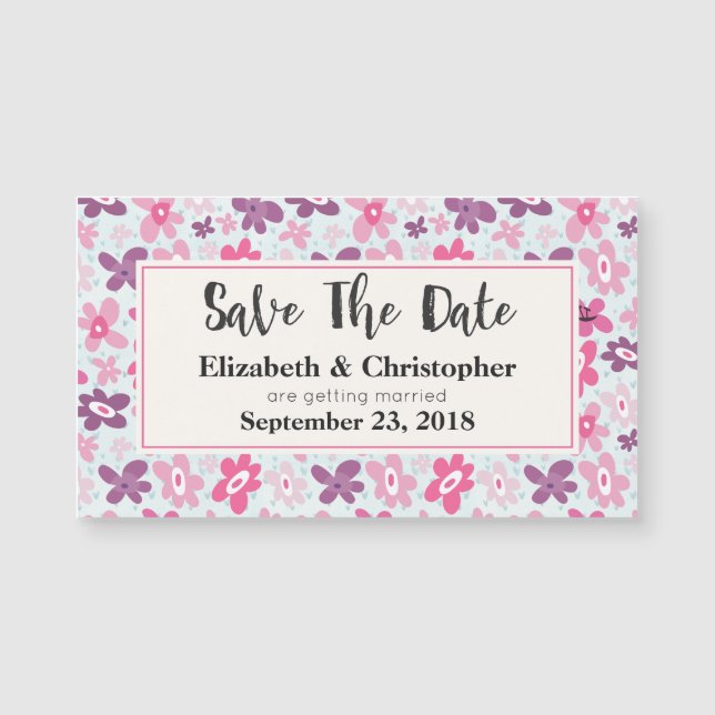 Pink Flowers Cute Whimsical Pattern Save The Date (Front)