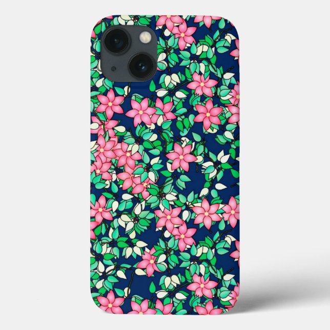 Pink flowers, dark blue background Case-Mate iPhone case (Back)