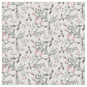 Pink flowers dark green leaves modern floral fabric