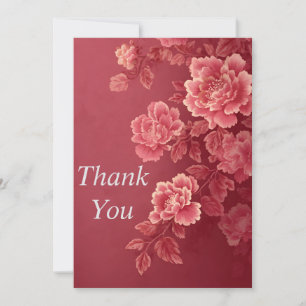 Pink Flowers Dark Pink Background Thank You Card