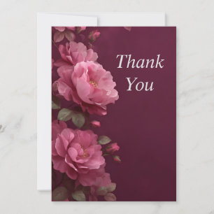Pink Flowers Dark Purple Background Thank You Card