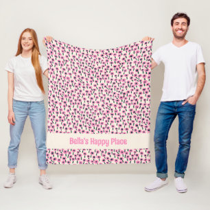 Pink Flowers Dog Blanket with Name Fleece Blanket